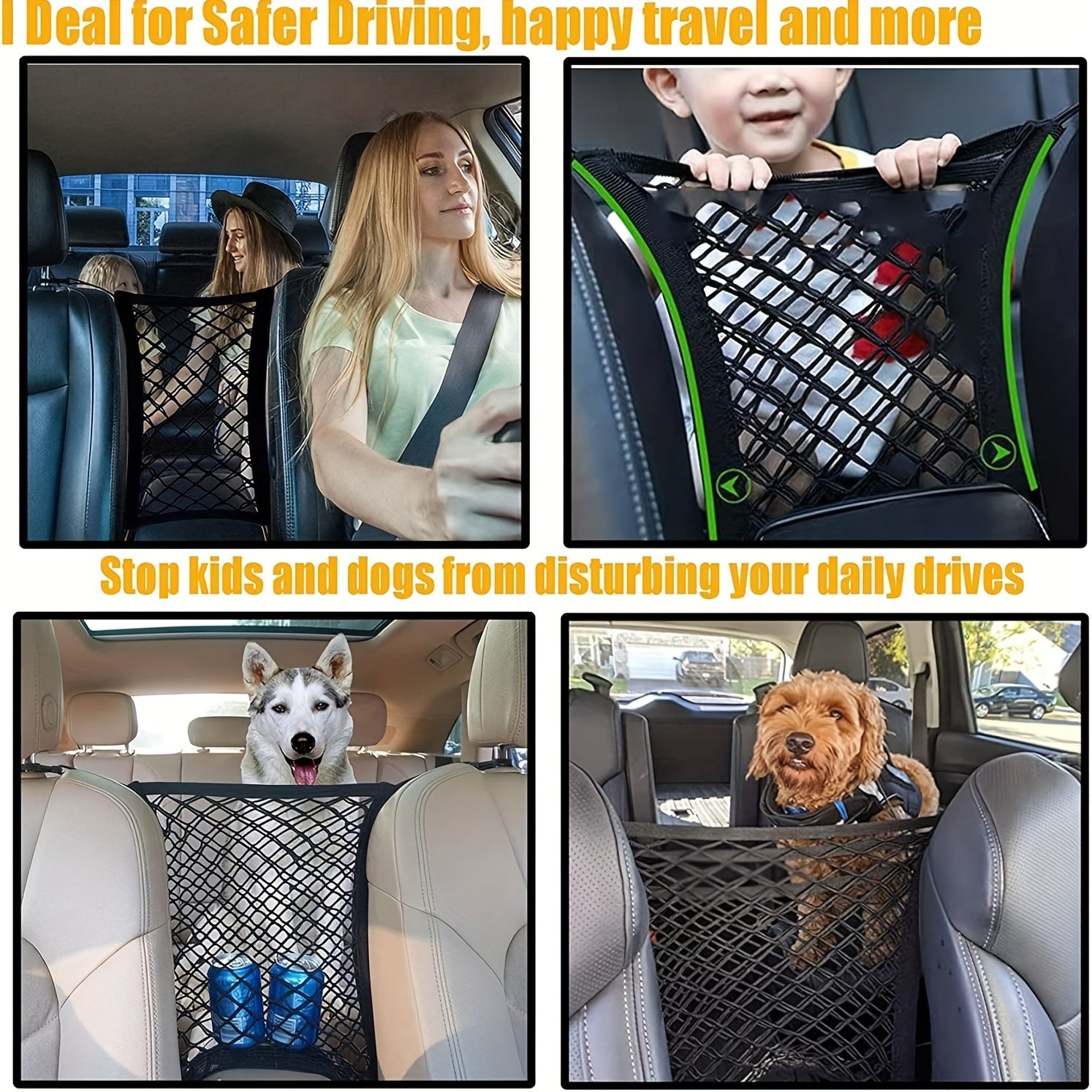 2PCS Universal Dog Car Net Barrier, Stretchable Safety Mesh Divider