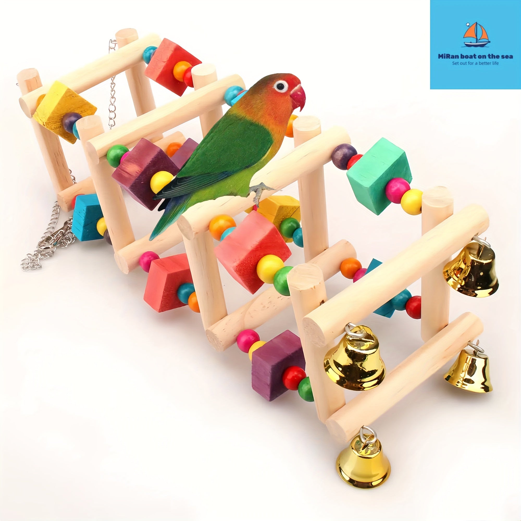 Colorful Wooden Parrot Swing with Bell – Hanging Bird Play Toy