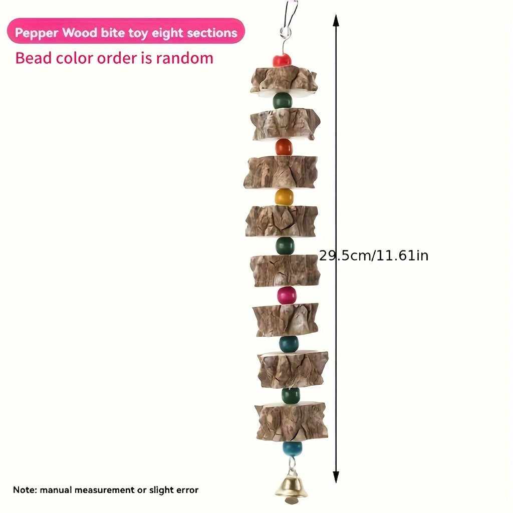 Durable Wooden Parrot Toy with Bell & Beads – Chewing & Grinding Aid