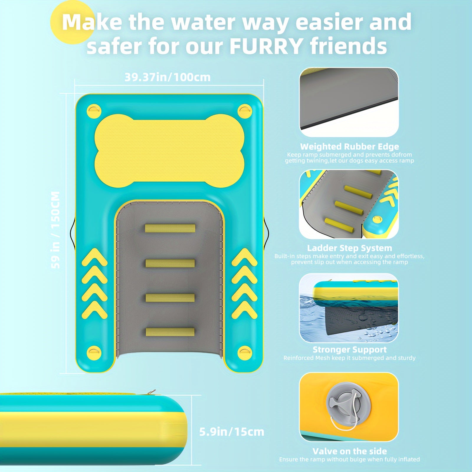 Inflatable Dog Ramp 100×150 cm – Durable Ramp for Large Breeds, Pools & Docks