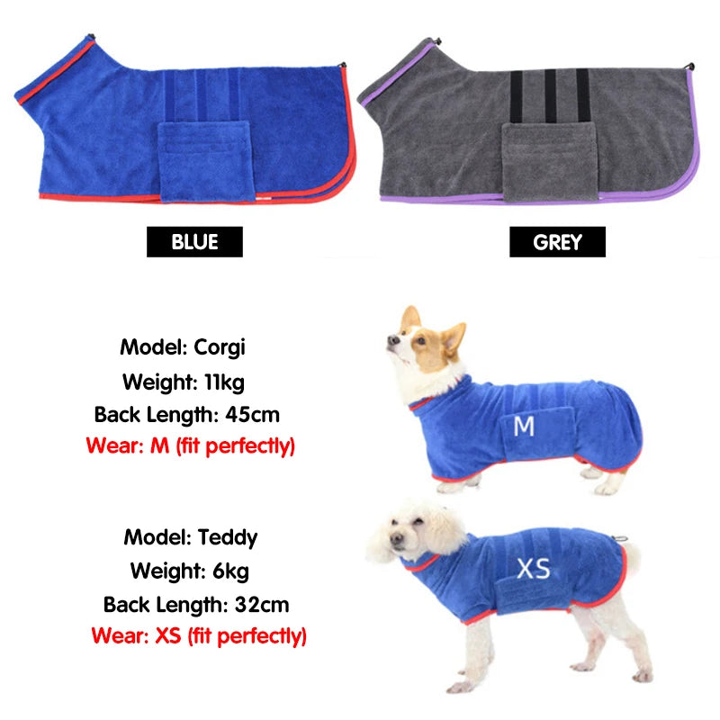 Microfiber Dog Bathrobe – Super Absorbent & Soft Drying Coat