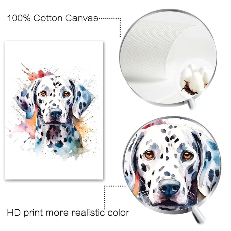 Watercolor Dog Art – French Bulldog, Dalmatian, Black Terrier Canvas Print Paws and Claws