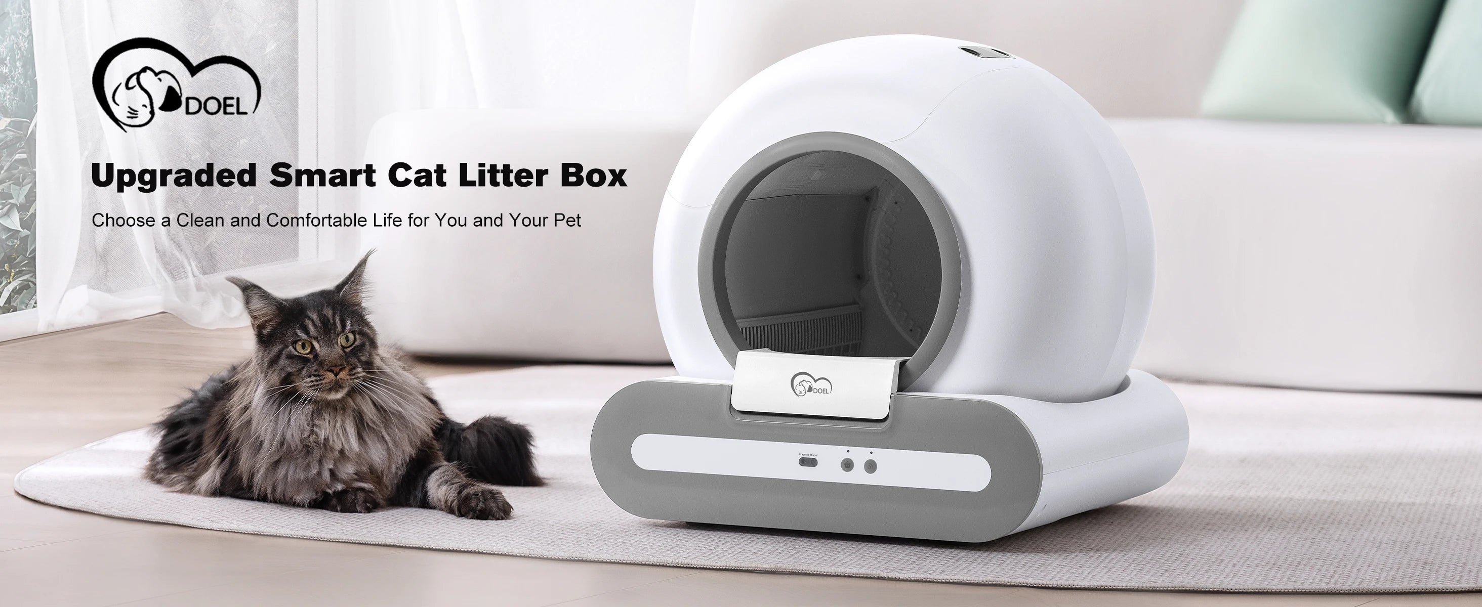 DOEL Smart 65L Automatic Self-Cleaning Cat Litter Box with App Control – 2.4GHz Wi-Fi, Advanced Safety Sensors, Compatible with Tofu & Mixed Clumping Litter