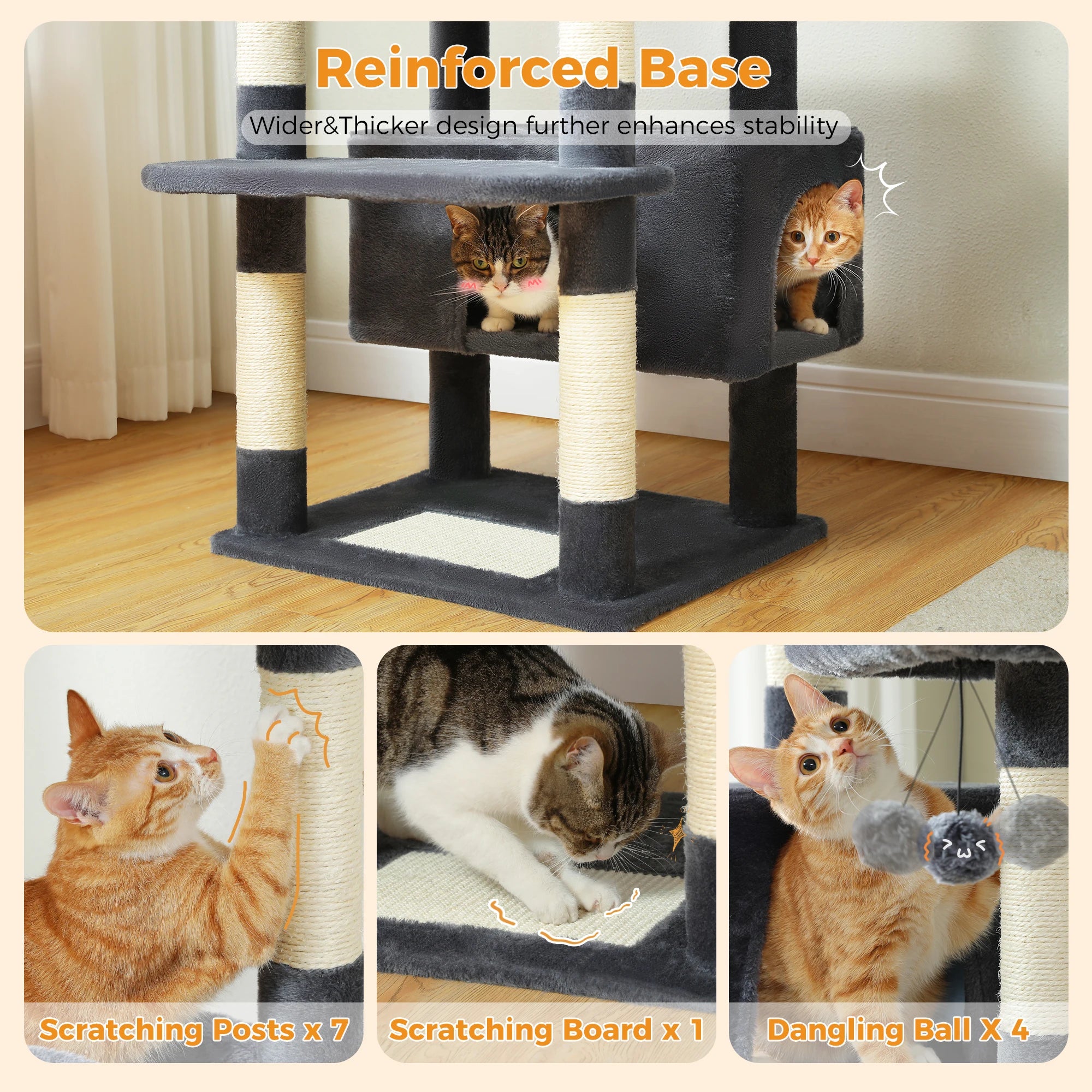 Large Cat Tree Tower – Indoor Cats with Scratching Posts & Hammocks