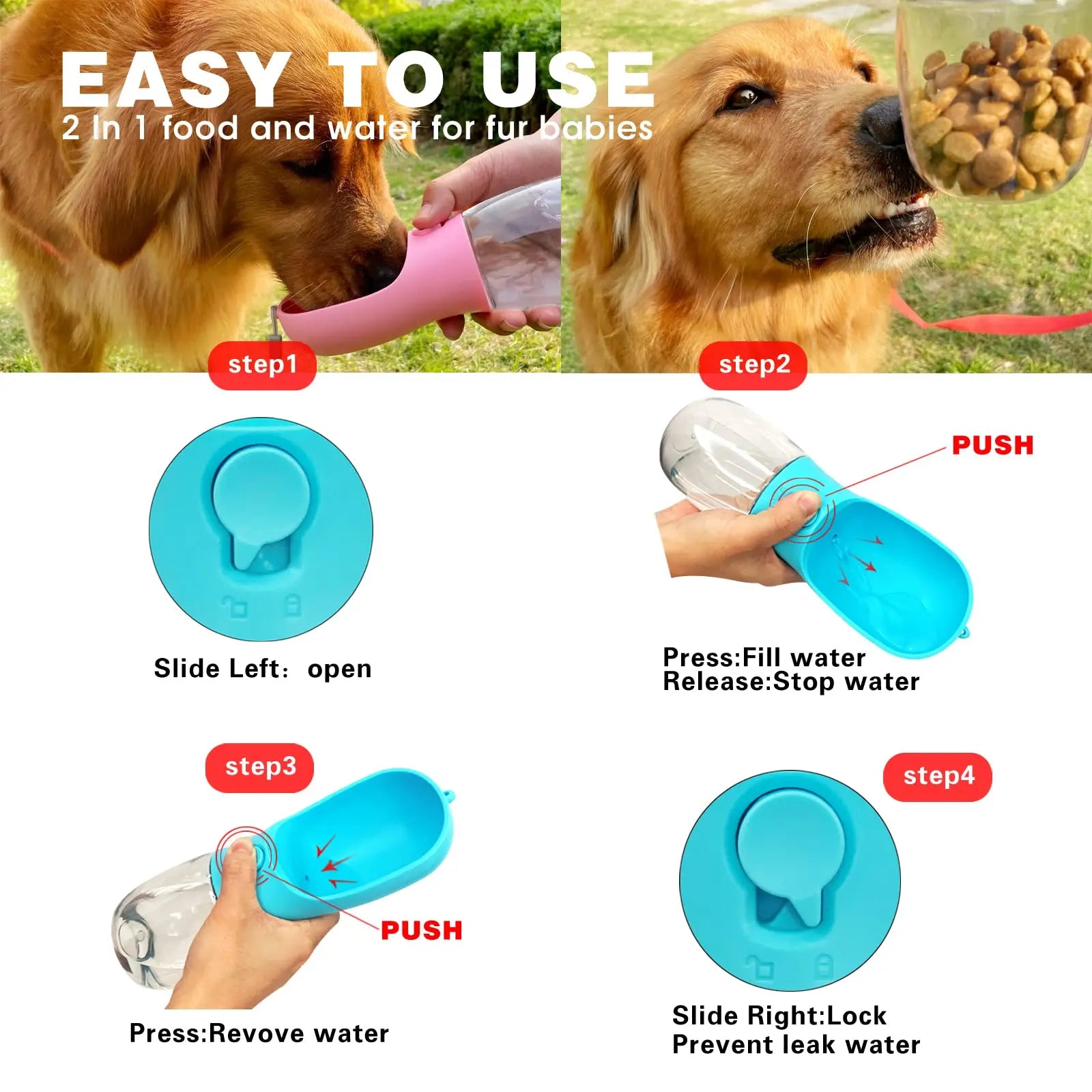 Portable Dog Water Bottle with Food Container – Travel Pet Dispenser