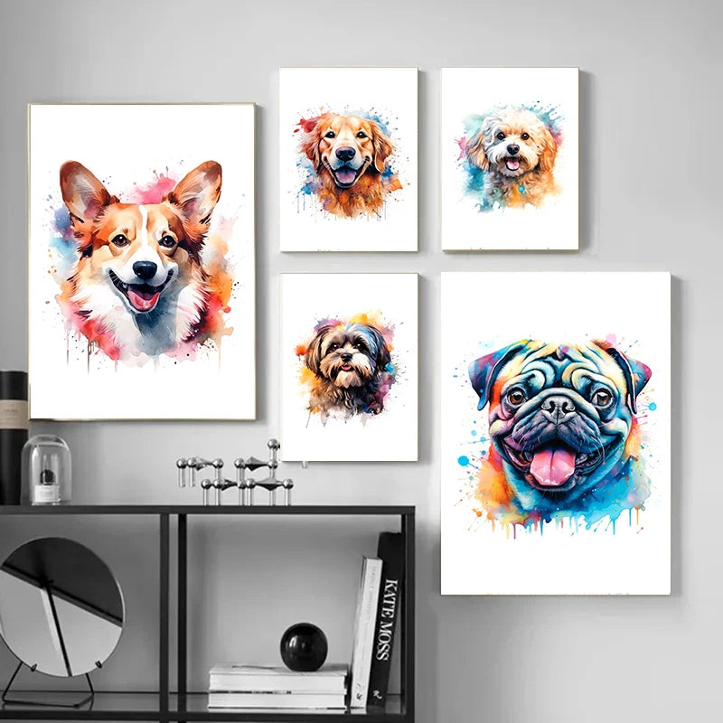 Watercolor Dog Art – French Bulldog, Dalmatian, Black Terrier Canvas Print Paws and Claws