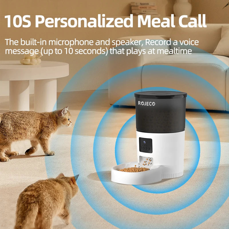ROJECO Smart Automatic Pet Feeder with HD Camera – App Control, Video Monitoring, Voice Recorder & Programmable Cat/Dog Food Dispenser