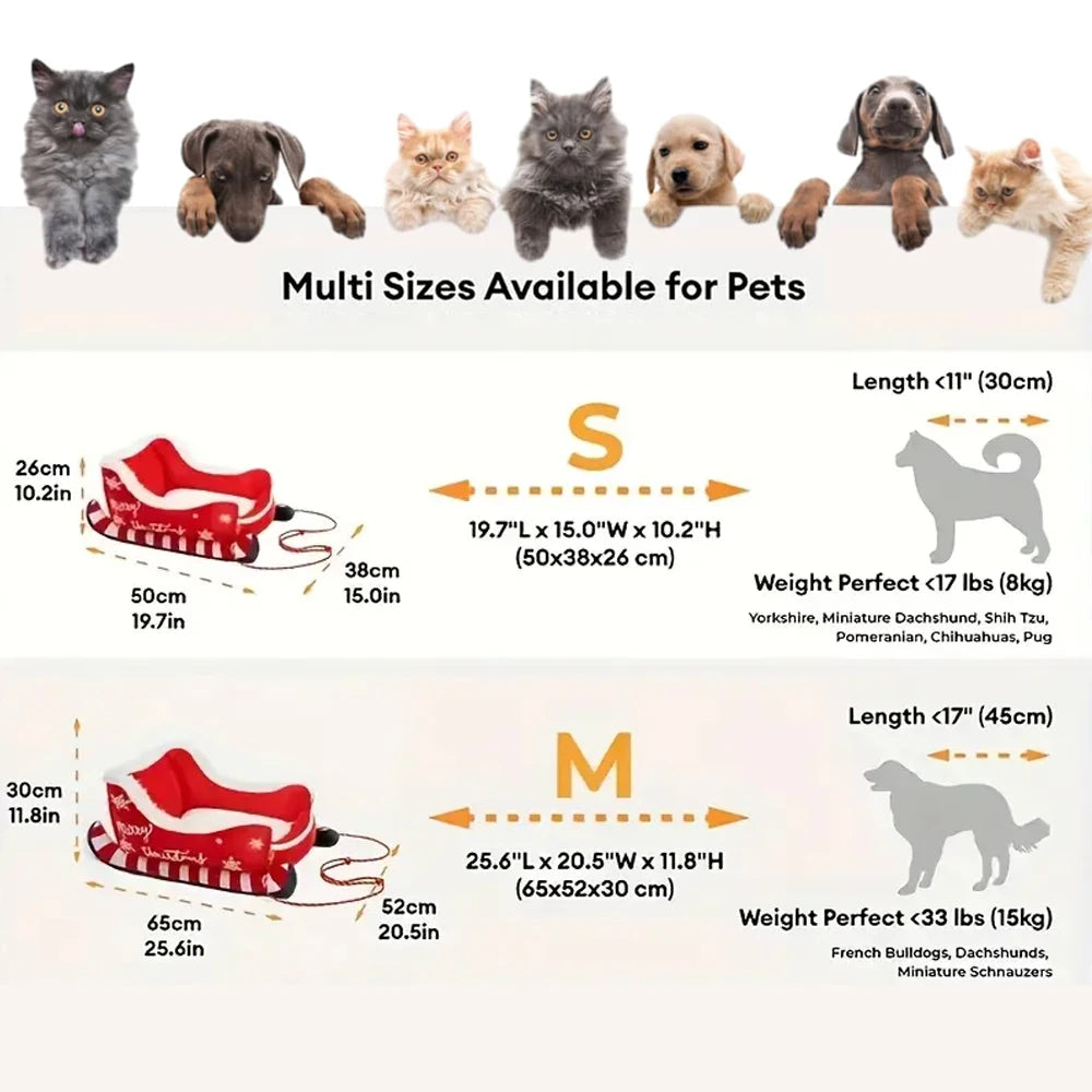 Product size chart for pet carriers with illustrations of pets and dimensions.