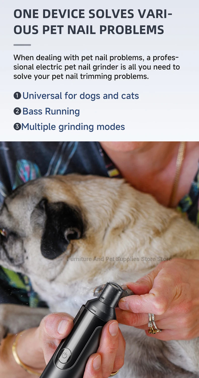 USB Rechargeable Electric Pet Nail Grinder – Painless Diamond Wheel Trimmer for Dogs, Cats & Small Animals (Low-Noise, Strong Power, Multiple Grinding Ports)