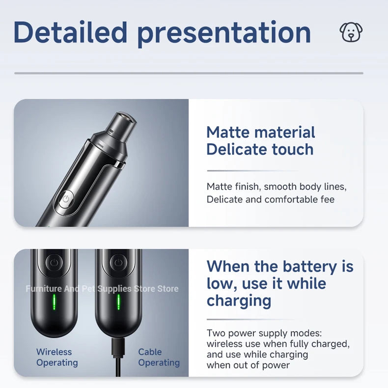 USB Rechargeable Electric Pet Nail Grinder – Painless Diamond Wheel Trimmer for Dogs, Cats & Small Animals (Low-Noise, Strong Power, Multiple Grinding Ports)