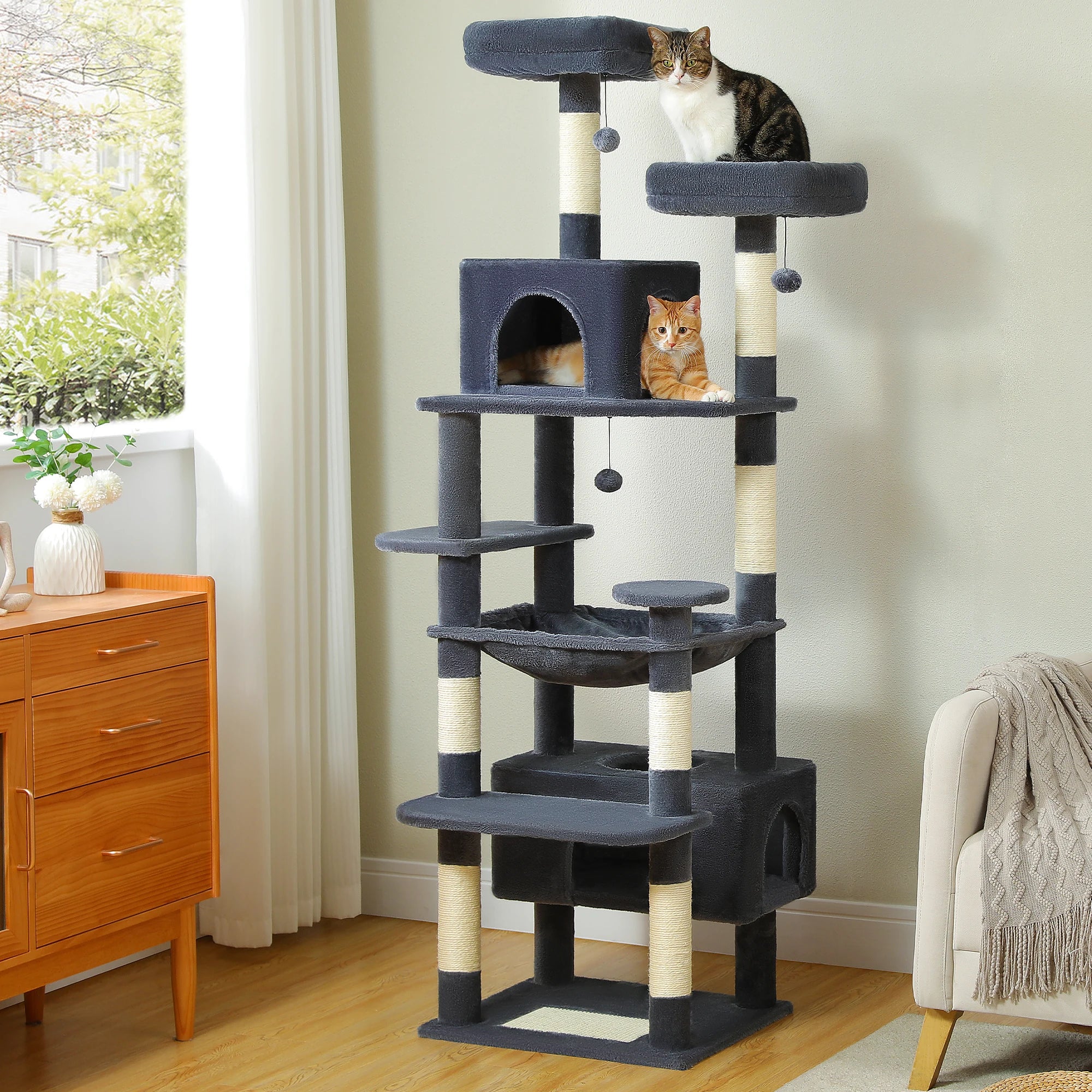 Large Cat Tree Tower – Indoor Cats with Scratching Posts & Hammocks