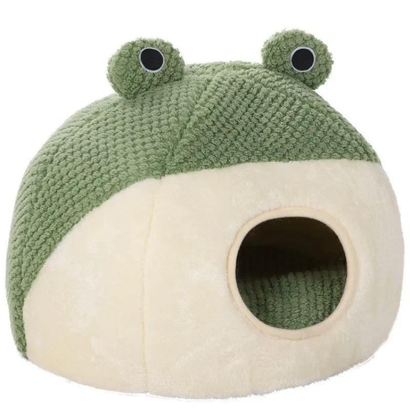 Small Frog Pet Nest – Warm Plush Semi-Closed Cat & Dog Bed