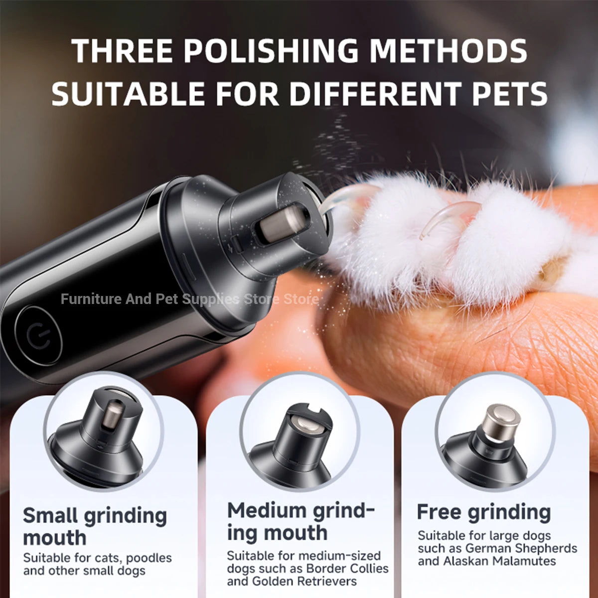 USB Rechargeable Electric Pet Nail Grinder – Painless Diamond Wheel Trimmer for Dogs, Cats & Small Animals (Low-Noise, Strong Power, Multiple Grinding Ports)