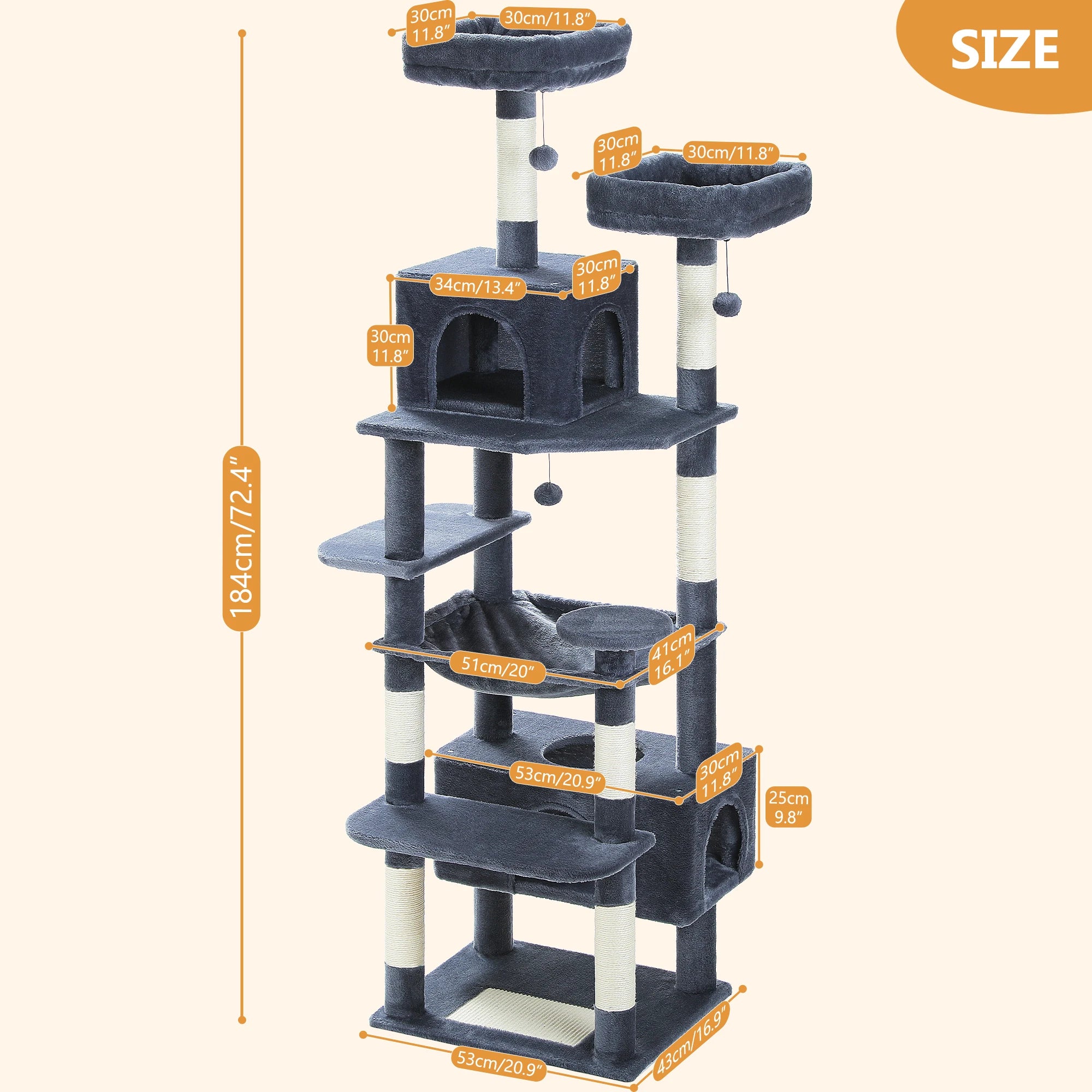 Large Cat Tree Tower – Indoor Cats with Scratching Posts & Hammocks