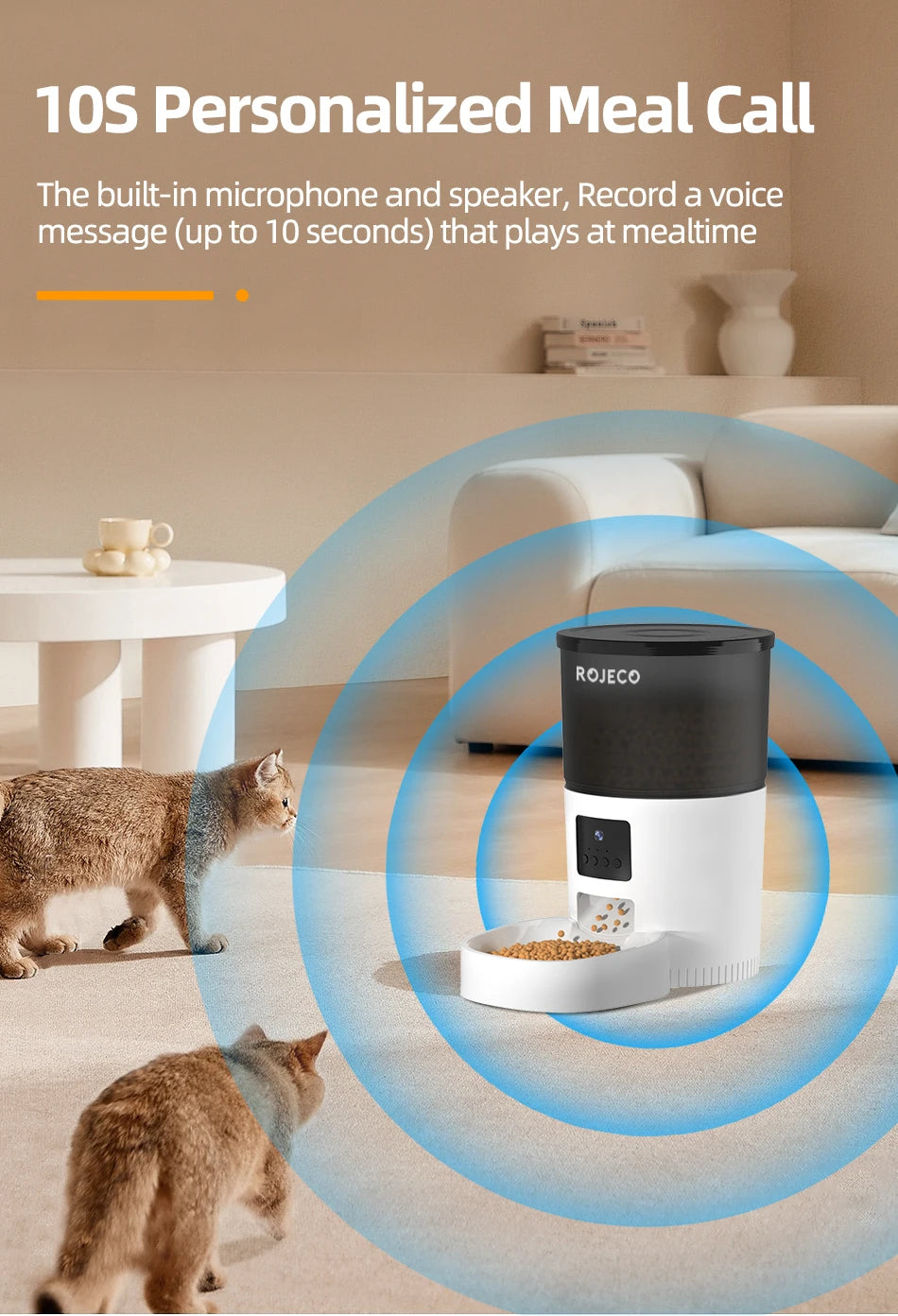 ROJECO Smart Automatic Pet Feeder with HD Camera – App Control, Video Monitoring, Voice Recorder & Programmable Cat/Dog Food Dispenser