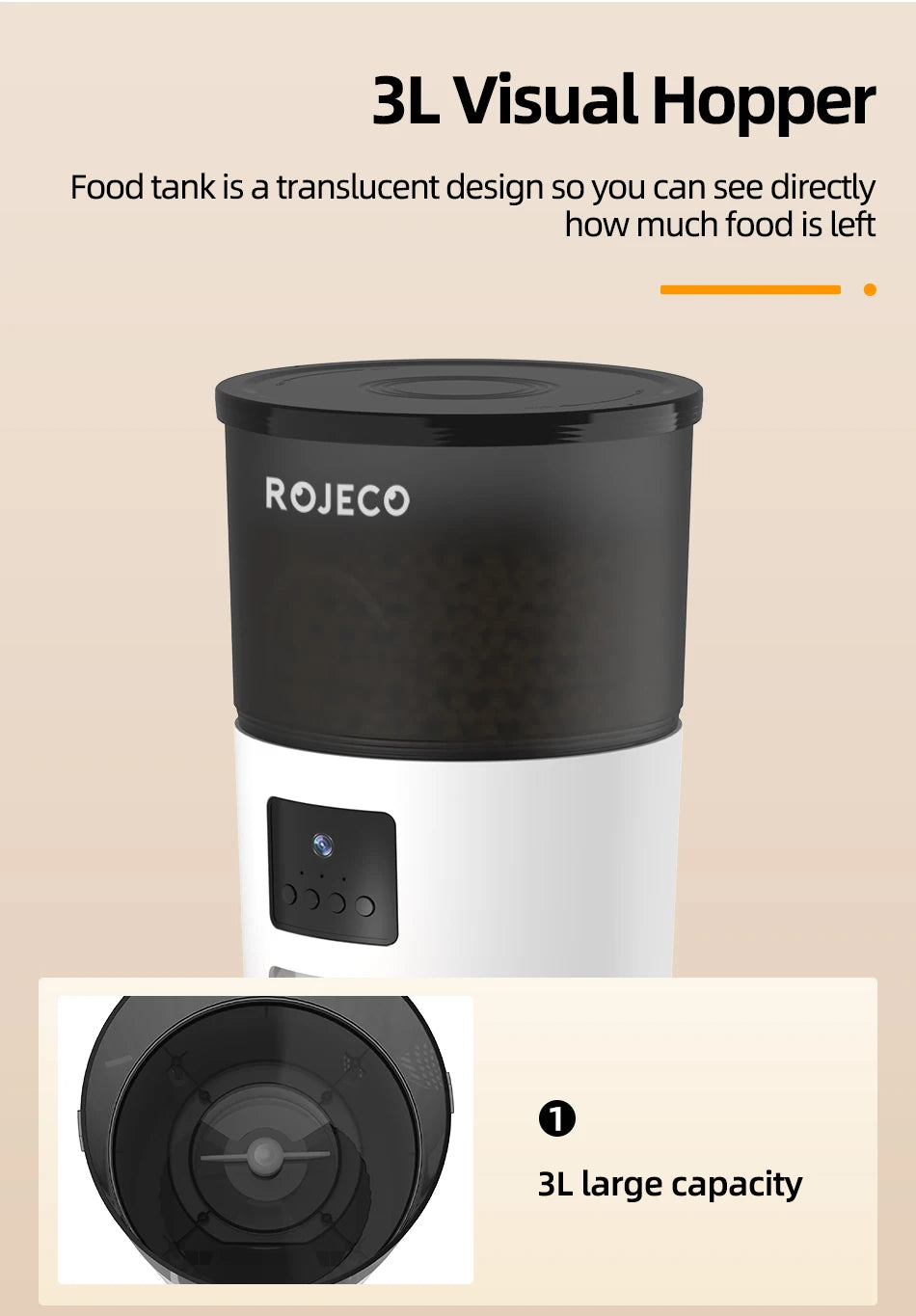 ROJECO Smart Automatic Pet Feeder with HD Camera – App Control, Video Monitoring, Voice Recorder & Programmable Cat/Dog Food Dispenser