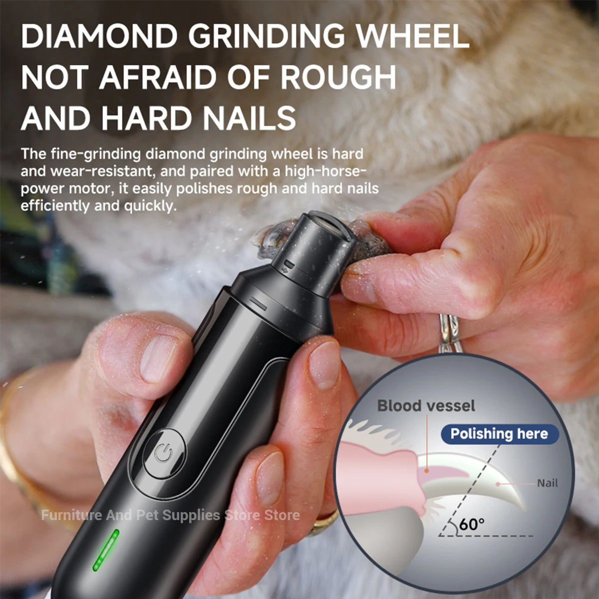USB Rechargeable Electric Pet Nail Grinder – Painless Diamond Wheel Trimmer for Dogs, Cats & Small Animals (Low-Noise, Strong Power, Multiple Grinding Ports)