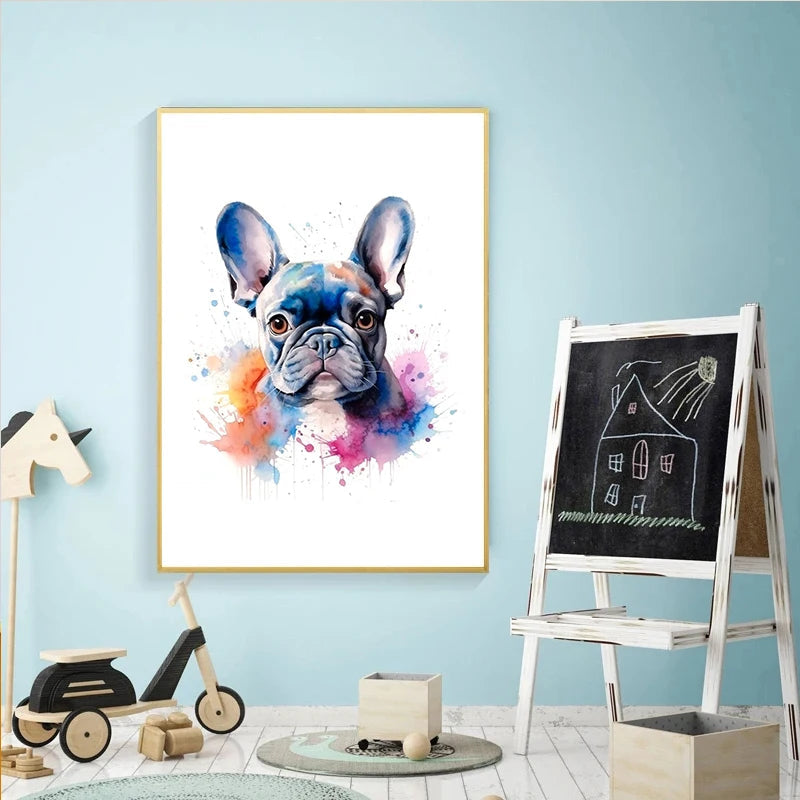 Watercolor Dog Art – French Bulldog, Dalmatian, Black Terrier Canvas Print Paws and Claws