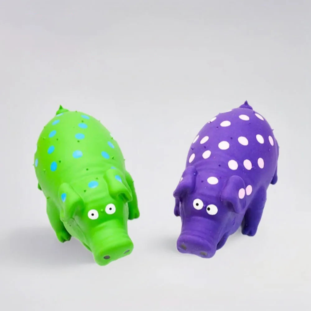 Dog Chew Toy – Spotted Latex Pig with Squeaker Paws and Claws