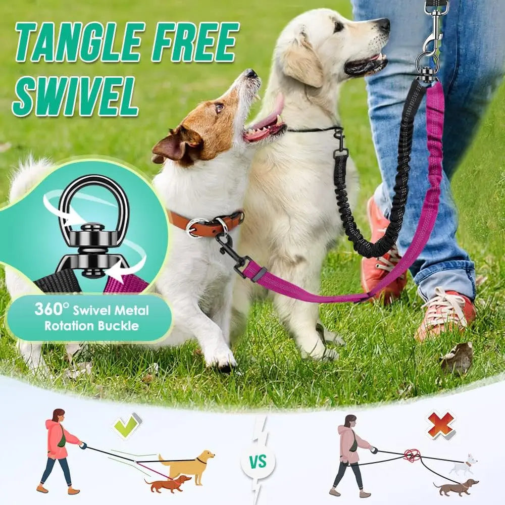 Double Dog Leash – 2-in-1 Adjustable Bungee Leash for Two Dogs Paws and Claws