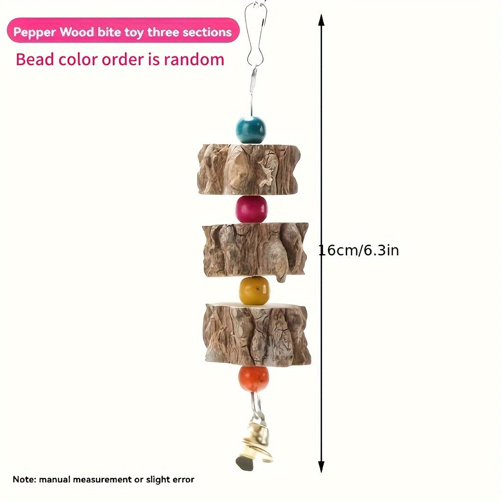 Durable Wooden Parrot Toy with Bell & Beads – Chewing & Grinding Aid