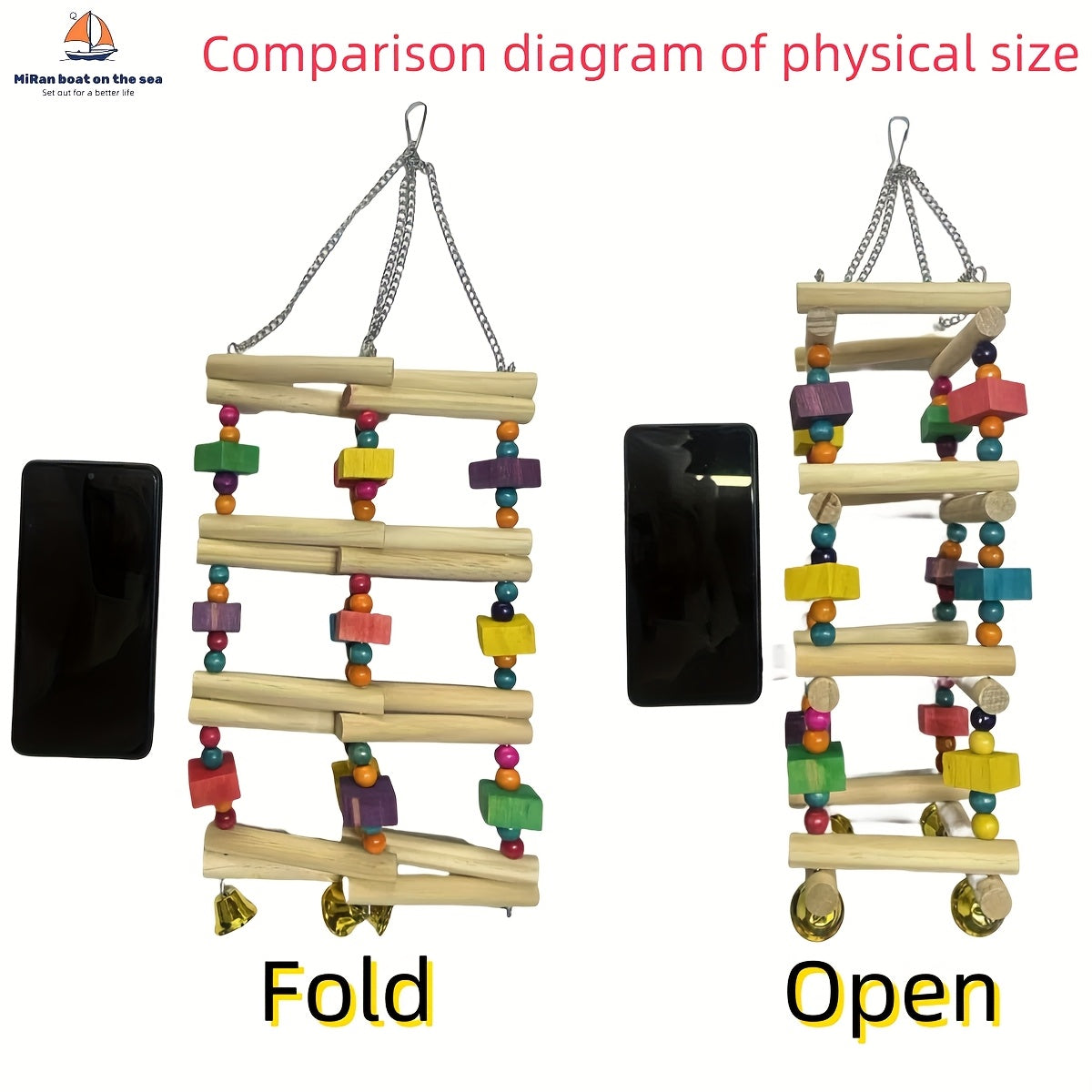 Colorful Wooden Parrot Swing with Bell – Hanging Bird Play Toy