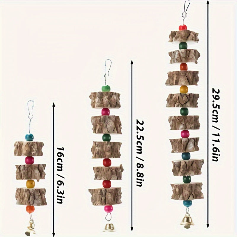 Durable Wooden Parrot Toy with Bell & Beads – Chewing & Grinding Aid
