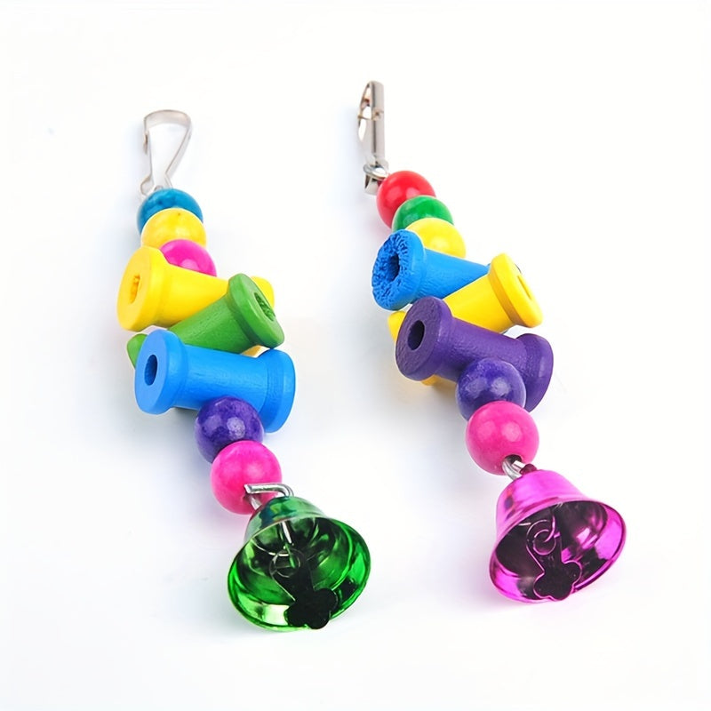 Colorful Parrot Chew Toy with Bell – Wooden Hanging Cage Accessory