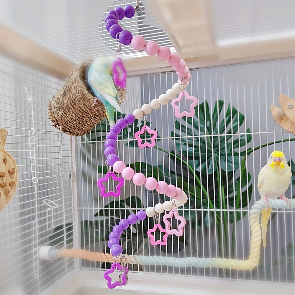 Colorful Macaron Rainbow Acrylic Parrot Ladder & Swing – Beads & Star Bridges