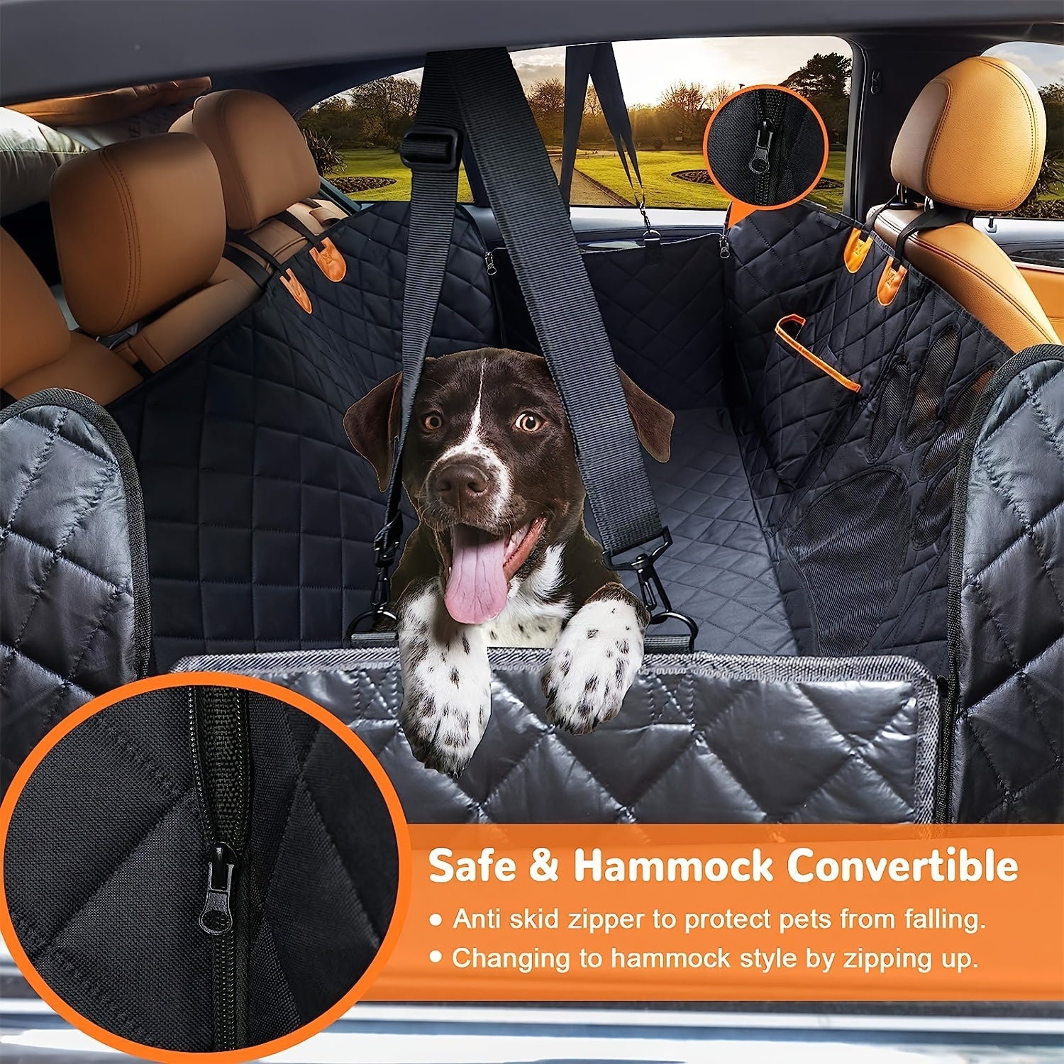 Waterproof Backseat Dog Car Hammock with Mesh Window & Side Zipper