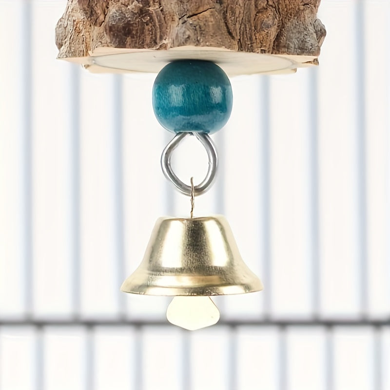 Durable Wooden Parrot Toy with Bell & Beads – Chewing & Grinding Aid